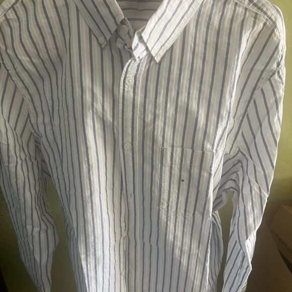 Express White and Blue Casual Button Down Shirt - Picture 5 of 5